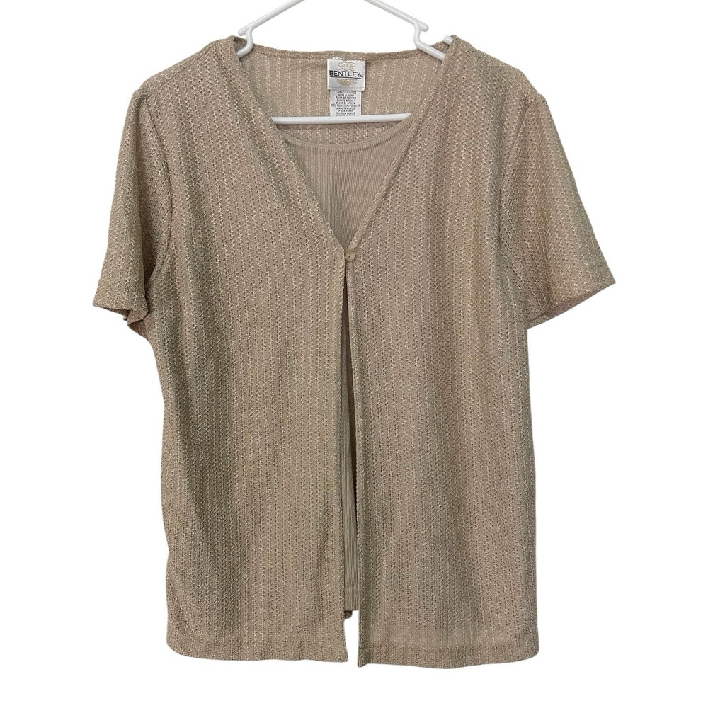 TR Bentley Large Gold 2-Piece Cardigan Tank Set Metallic‎ Shimmer GrandmaCore
